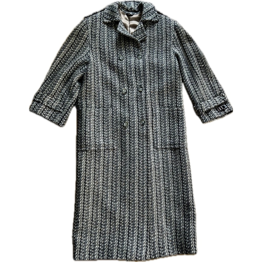 VTG Daks London Vintage Tweed Double Breasted coat‎ Grey Brown Longline Wool 10